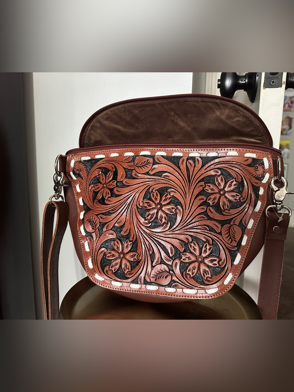 NWOT Embossed  Floral Crossbody Bag - Brown